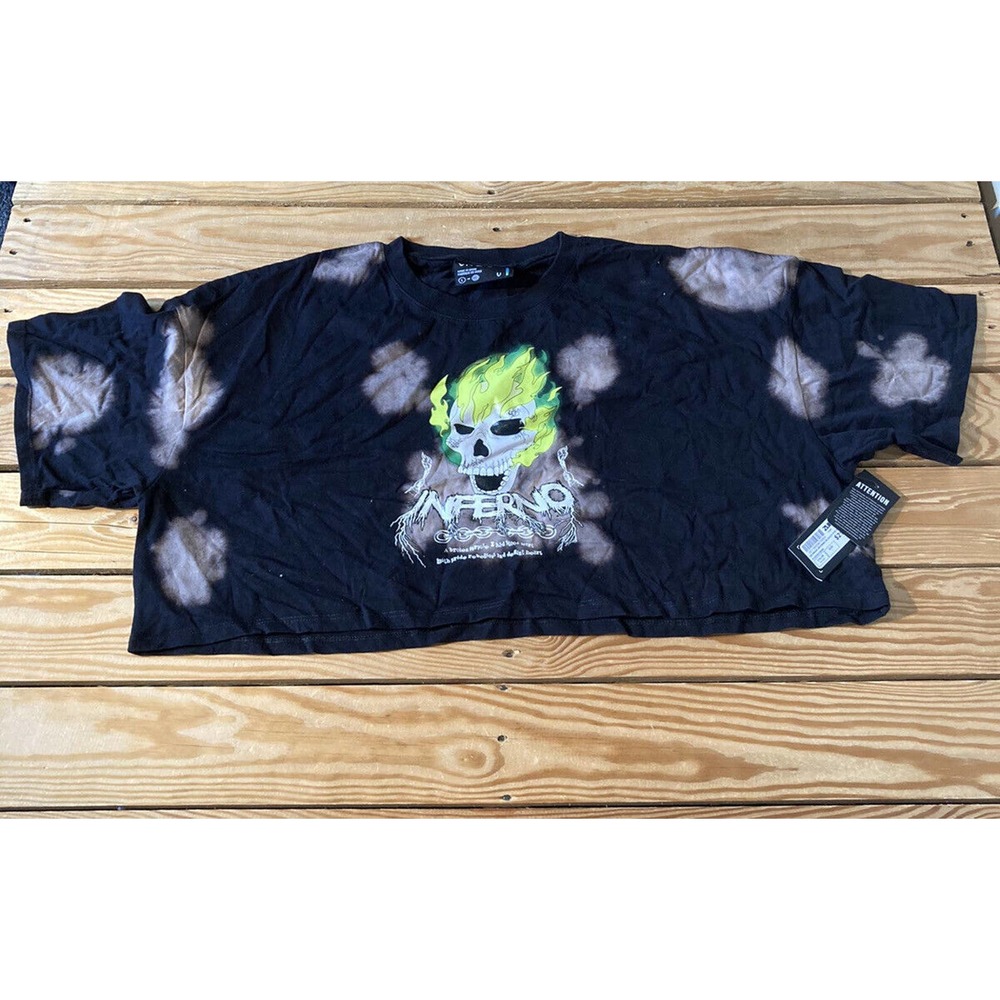 NWT Vitriol Bleach Dye Georgia Inferno Graphic Crop Shirt Large Black $21.95